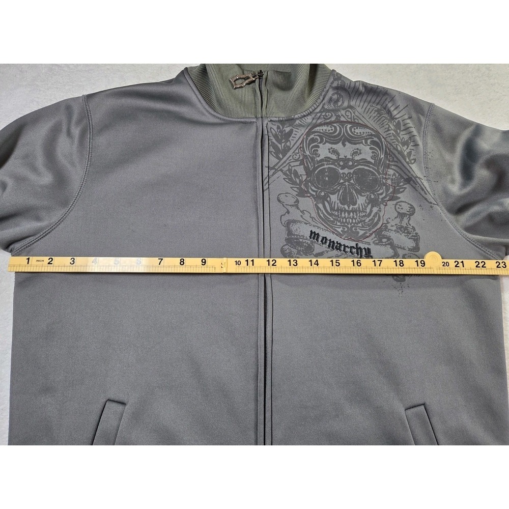 Monarchy Skull Track Jacket Mens Large Embroidered Graphic Moto Streetwear Y2K - Picture 11 of 12